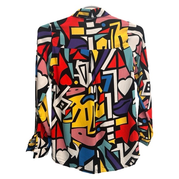Big Dart Colorful Abstract Lightweight Button Up Wearable Art Top Shirt Size 6 - Picture 5 of 8
